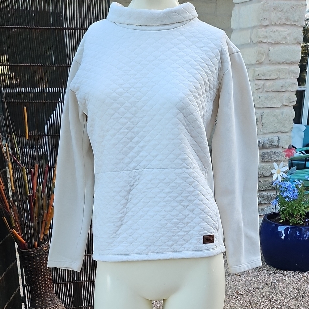LL.Bean Off White Cotton Blend Quilted Mini Turtle Neck Pullover Size XSmall